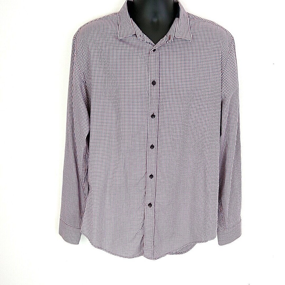 Zara Mens XXL Shirt Slim Fit Blue Red Checked Button Front Casual Dress Long Slv - Picture 2 of 9